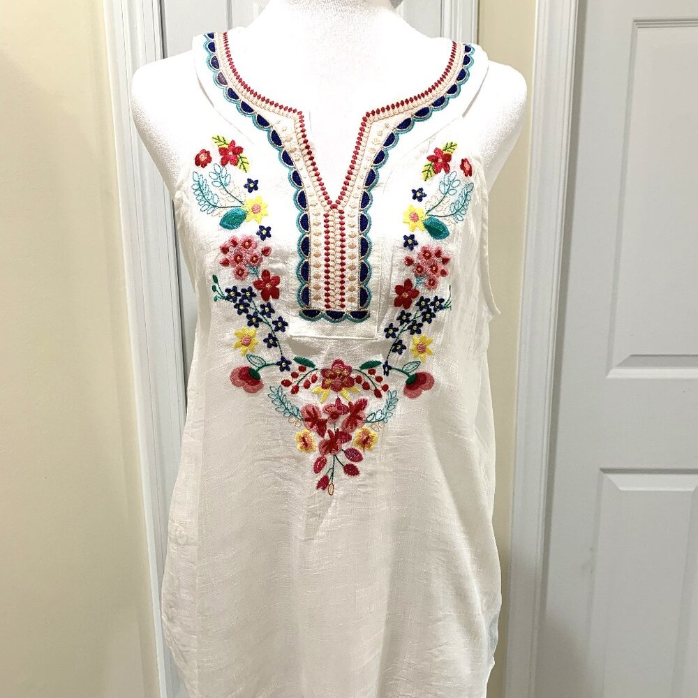 Boho Inspired Blouse w/Cardigan Embroidered Red Women Size XL, M Sleeveless